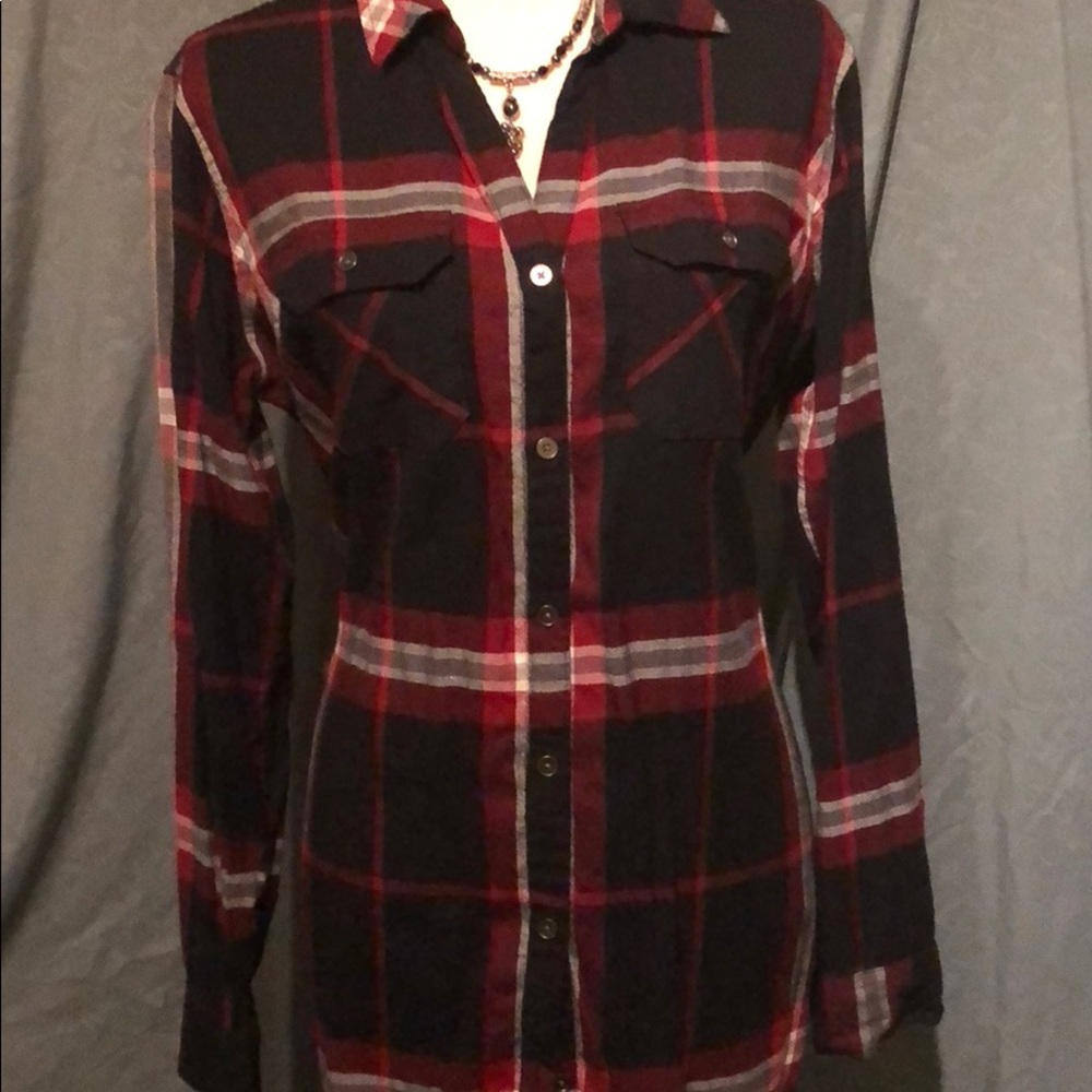 Red and black plaid button down